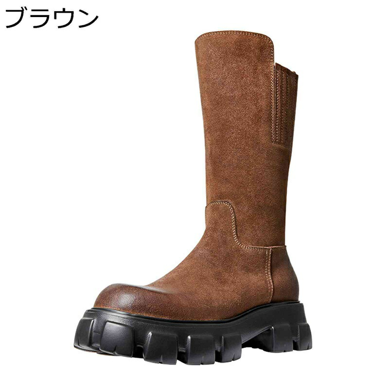 ロングブーツ レディース サイドジップ バイカラー ワークブーツ レザー 牛革 スエード オールシーズン メンズ 快適 耐久性 履き心地良い ユニセックス ストリート 滑り止め ビンテージ調|感謝マーケット