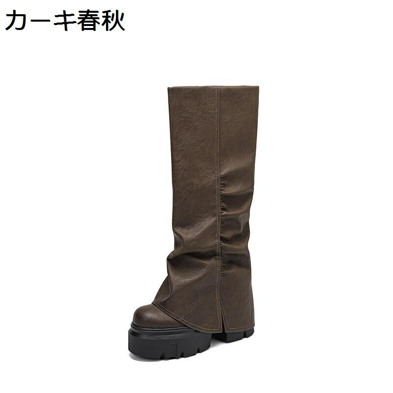 ロングブーツ レディース 厚底 ジョッキーブーツ 12cm インヒール 太めヒール 袴ブーツ 秋冬 合成皮革 ギャザー ゆったり 膝高 着脱簡単 小さいサイズ 防滑 ゴムソール 柔らかい 可愛い カジュアル 長靴|感謝マーケット