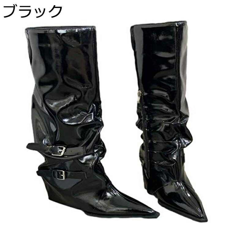 ロングブーツ 真っただ中丈 長靴 レディース くしゅくしゅ ウェスタンブーツ エナメル ハーフジップ 美脚 8糎踵 ポインテッドトゥ 脚長 歩き分かりやすい 成年者 定番 古典派音楽 年月冬 雨合羽防滑 コスプレ 通い