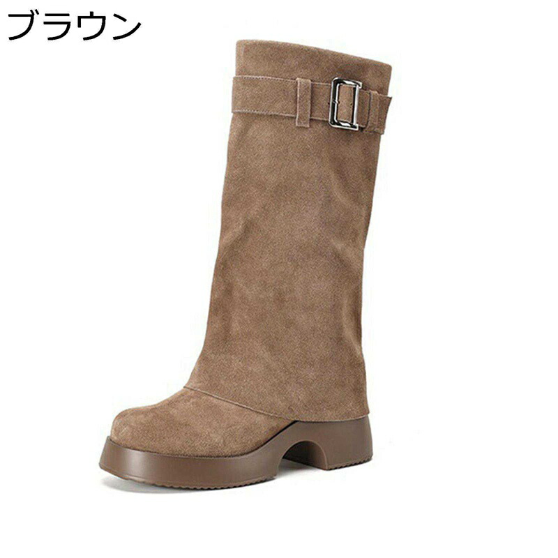 牛革 ロングブーツ パンツブーツ スエード レディース 乗馬ブーツ ベルト サイドジップ 高筒 長靴 ひざ丈 細身 美脚 秋冬春 柔らか フェミニン コーデ 防滑 ソフト 小さいサイズ パーティ ストリート|感謝マーケット