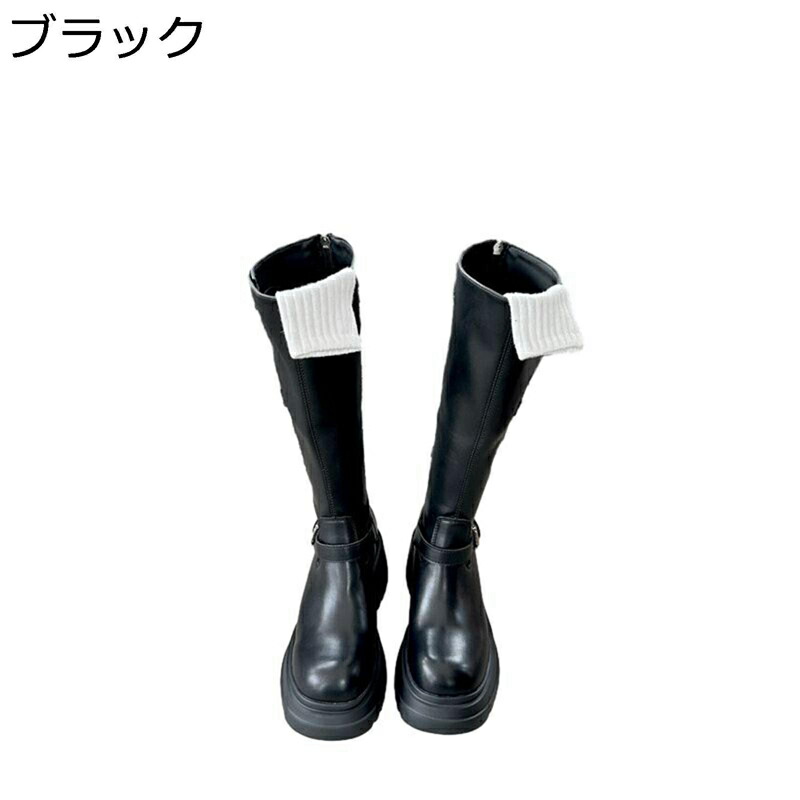ロングブーツ 厚底 二分の一丈 高筒 レディース バックジップ 胴締め 乗り尻ブーツ 革靴 痩せ成り行き 軽さ 落ちにくい 今めかしい 定番 古典派音楽 秋冬 ホンブルグ帽 防滑 心地よい 乗り馬 自動二輪車用 お祭り