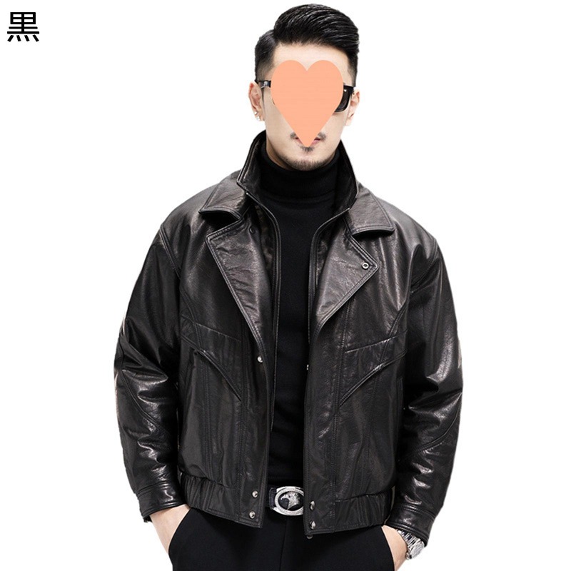 本革レザージャケット メンズ ライダースジャケット 重ね着 個性的なネックデザイン ブルゾン 革ジャン ジップアップ 防寒防風 撥水 パーカー ヴィンテージ おしゃれ ショート丈 着痩せ 男性用 秋冬｜感謝マーケット