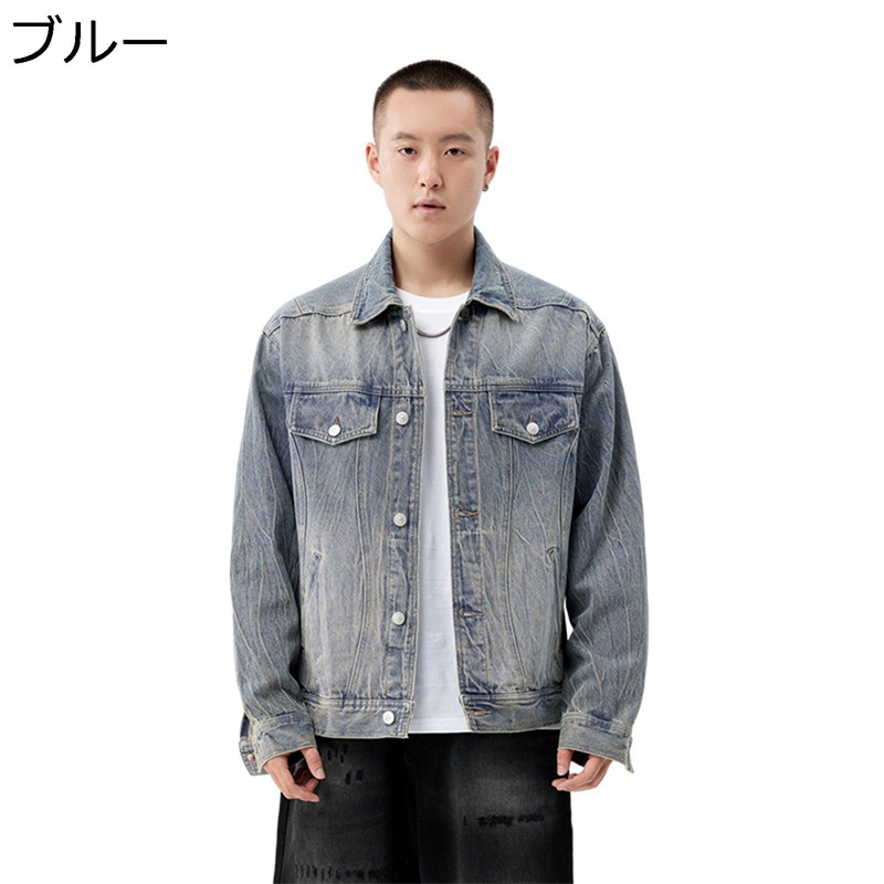 メンズ ジャケット 長袖 大きいサイズ ショート ジャンパー デニム 折り襟 ボタン M-5XL 無地 ストリート系 スプリング スタリッシュ 秋服 アウター トップス ビンテージ調 個性的 お出かけ 仕事|感謝マーケット