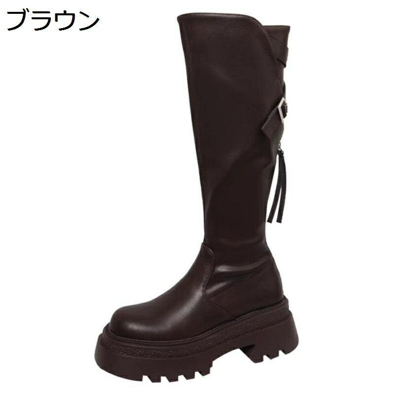 ロングブーツ 厚底 レディース バックル 長ブーツ うしろ側チャック 今めかしい パステル色の ゆったり 美脚 高筒ブーツ 膝丈 歩き分かりやすい たわい無い 座布団性 太踵 上滑り打ちきり ガーリー系 好いたらしい 身の丈up