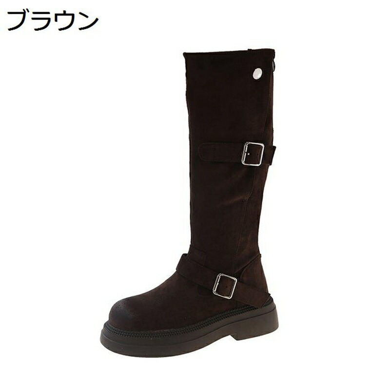 ロングブーツ 厚底 膝丈 レディース 伸ばすこと 長ブーツ スエードクロス 高筒ブーツ バックル 秋冬 美脚 身たけup 心地よい 座布団性 乗り尻ブーツ ヴィンテージ 上滑り打ち切り 軽さ 歩き分かりやすい