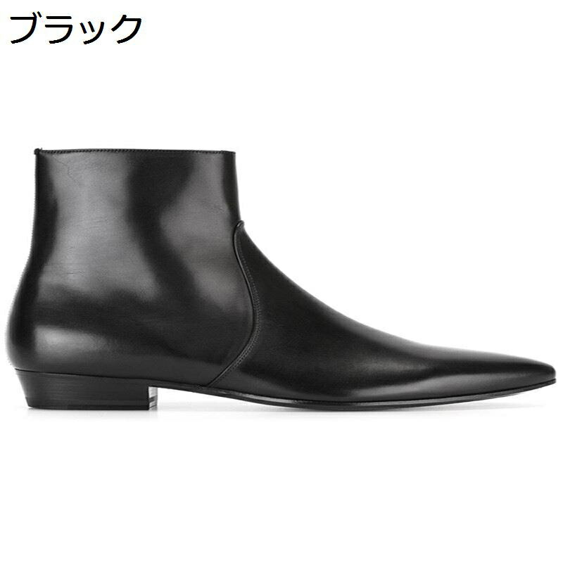 チェルシーブーツ メンズ レザー サイドジップ 秋冬春 ポインテッドトゥ ミドルカット ショートブーツ オシャレ 短靴 柔らか ゴム底 歩きやすい カジュアル ビジネス フォーマル 大きいサイズ｜感謝マーケット