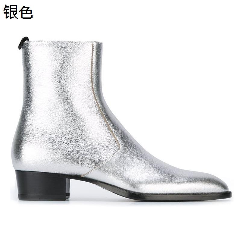 チェルシーブーツ メンズ 革靴 サイドジップ 秋冬春 光沢感 シルバー ミドルカット ショートブーツ オシャレ 短靴 防寒対策 柔らか ゴム底 歩きやすい ビジネス フォーマル ラウンドトゥ 大きいサイズ|感謝マーケット