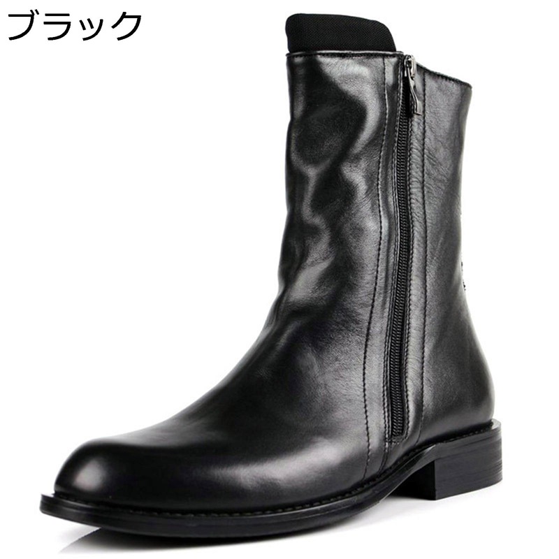 メンズ ショートブーツ レザー サイドジップ 本革 チェルシーブーツ 秋冬 ミドルカット 短靴 暖かい 防寒 プレーントゥ 手作り 防滑 ベーシック イタリア風 お兄系 アメカジ 通勤 大きいサイズ｜感謝マーケット