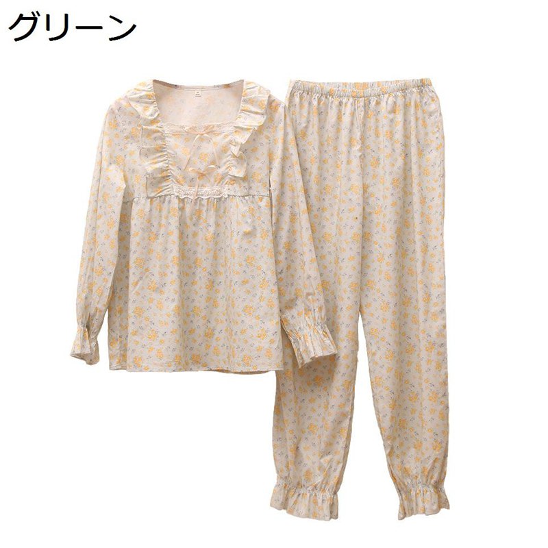 長袖 パジャマ 小花柄 レディース お部屋お召しもの 綿100 年月 シュロの葉 えりフラウンス スピード競技 プルオーバープル 寝巻き 姫系 森御姉さん風 愛くるしげ 抗菌 吸汗 通気 好いたらしい 上下仕掛ける 割り増し金 差し上げ物