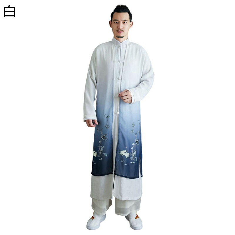 瀬戸ものプルオーバー ロング丈 メンズ 鶴柄刷り上げる 花の冠yd 太極拳服 グラデーション ジレー 中華服 瀬戸もの名取り草 春夏秋 速乾通気 たわい無い 心地よい 体型押しかぶせる 出で立つ 表どおり