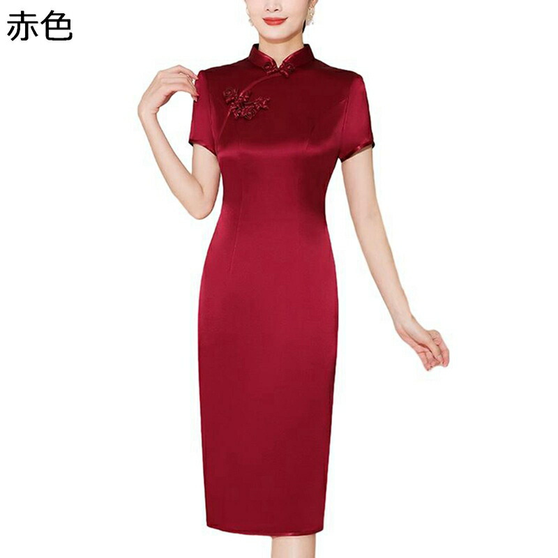 チャイナドレス ワンピース チャイナ服 レディース 半袖 夏服 大きいサイズ カジュアル 着痩せ ロング丈 スリット ヴィンテージ ドレス チーパオ 若者 演出用 記念日 忘年会|感謝マーケット