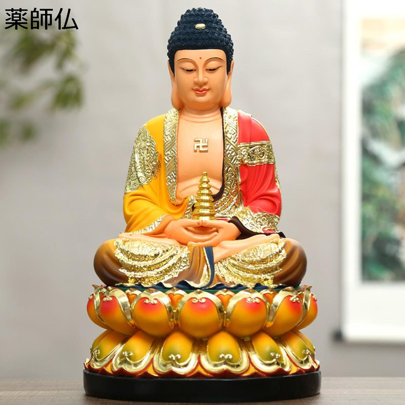 身寄り用三宝仏 仏陀仏像 お釈迦様 薬師如来座像 御医者さん仏 阿弥陀仏像 仏壇仏像 風水グッズ 飾りつけ 伝染病逃げ失せる 意地悪さ除け 開運グッズ 暮らし向き引きあげる 手当て 脂製 室内装飾 お年老い 身寄り 臥し所