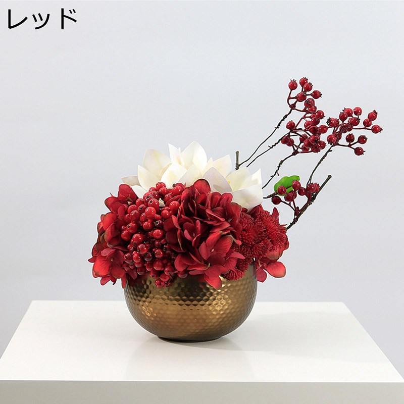 フェイクフラワー 造花 枝 フラワーアレンジメント インテリア 卓上 レッド 陶器花瓶 ins風 綺麗 繊細な葉 店舗用 ホテル ティールーム 長持ち テレビ台 オフィス 事務所 開店 新年祝い 世話不要|感謝マーケット