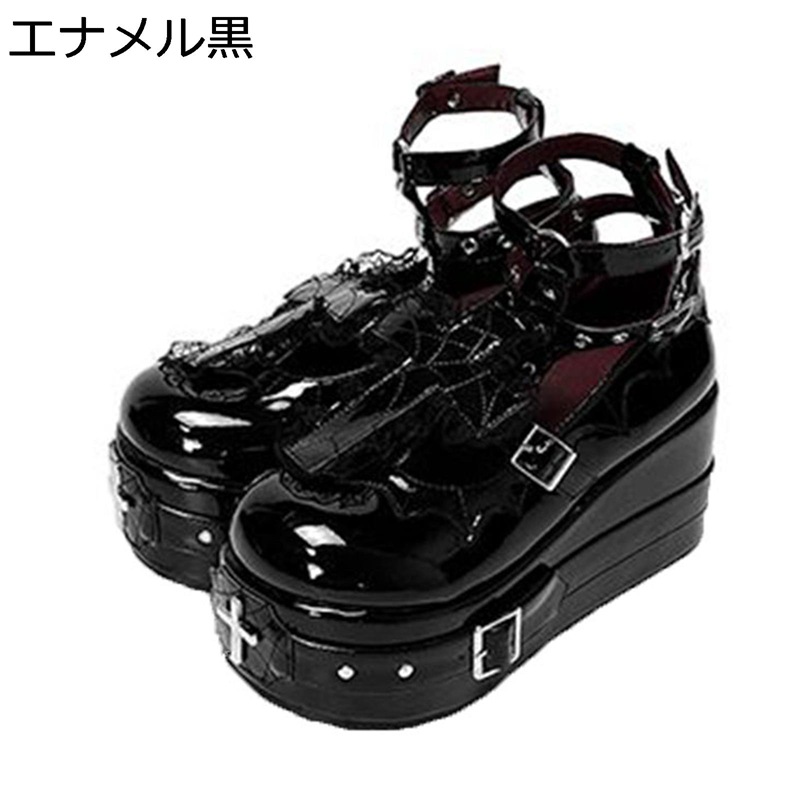 厚底シューズ ストラップパンプス ゴシック ゴスロリ 8.5CM身長アップ ハロウィン レディース ロリータシューズ ダーク系 サブカル パンプス ベルト 美脚 履きやすい コンフォート コスプレ コスチューム