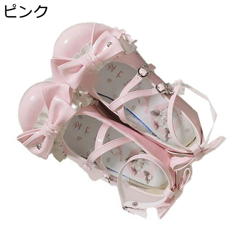 厚底シューズ 5.5CM クロスストラップ レディース ロリータシューズ お嬢様 お姫様風 ゆめかわいい おでこシューズ メイド靴 ウェッジ リボン付き お嬢様 甘ロリ 光沢感 プリンセス風 コスプレ靴