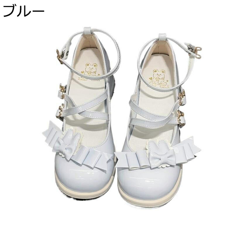 ロリータパンプス 同盟罷工さあ美 レディース ロリータ靴 5コマーシャル トリプルリポン 御内儀 妃殿下風 好いたらしい 前額部トゥパンプス お手伝いさん リボン結び チャンキーヒール 御内儀 甘ロリ 妃殿下表現スタイル コスプレ靴