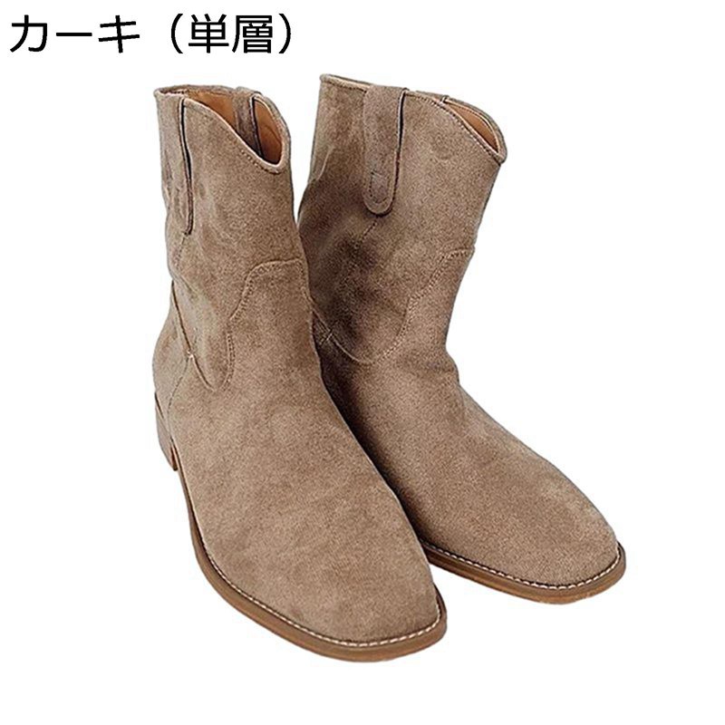 レディース 真っただ中ブーツ 牛皮 ウェスタンブーツ なめし革 防滑 脚やせ 履き口気が大きい パステル色の ラウンドトゥ チャンキーヒール 旅する 流行り物系 欧米風 デイリー 自動二輪車 周遊 秋靴