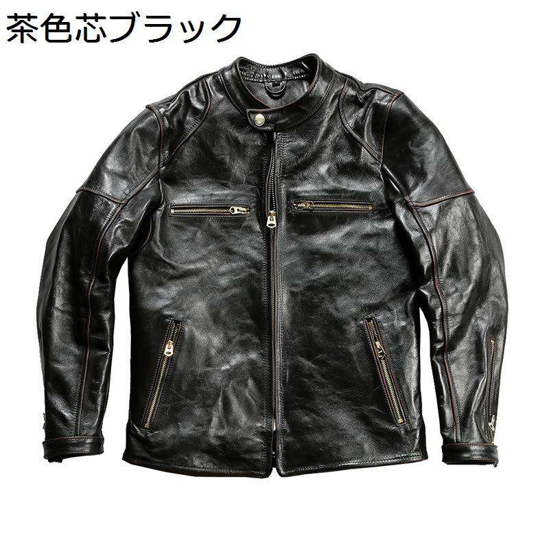 ライダースジャケット メンズ 皮ジャン 飛翔上衣 立ち襟 長袖 馬革 ジップポケット なめし革厚地の外套 時間服 防寒保温 雨合羽 アウター 張り裂ける風 自動二輪車系 かっこ良い 軽さ 成人男性服 ビッグ大いさ コート・ジャケット-メンズファッション