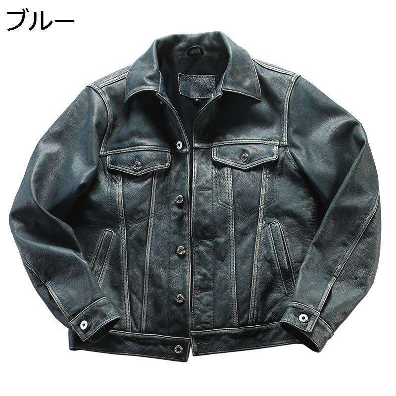レザージャケット メンズ デニム調 フライトジャケット 羊皮 長袖 革ジャン アウター 防寒防風 ボタン 細身 シンプル 通勤 ライダース 機関車 ファッション 紳士服 春秋冬服 オーバーサイズ｜感謝マーケット