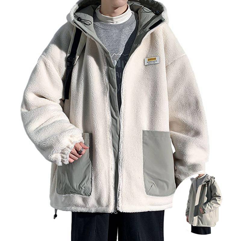 ボア上衣 リヴァーシブル 両面着 メンズ上衣 ボンネット付き添い人 アウター フルジップ ゆったり 冬服 秋着 落っこちる肩先 遊撃手丈 アウター 保温 ふわふわ トップス ユニ一発やる