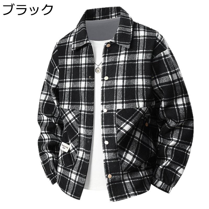 ジャケット メンズ カジュアルシャツ 長袖 チェック柄 オーバーサイズ ファッション 防風 薄い 春秋 かっこいい 折り襟 トップス アウター 柔らかい 軽い 通気吸湿 仕事 お出掛け｜感謝マーケット