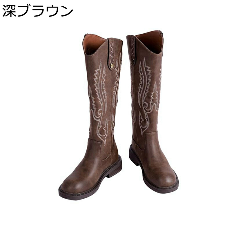ウェスタンブーツ ロングブーツ レディース なめし革 膝丈 防滑 牛皮 ラウンドトゥ 厚底 デイリー 雨合羽 コンフォート 流行り物系 秋冬 お出かけ 自動二輪車 周遊 通気性 思わしい 卒式
