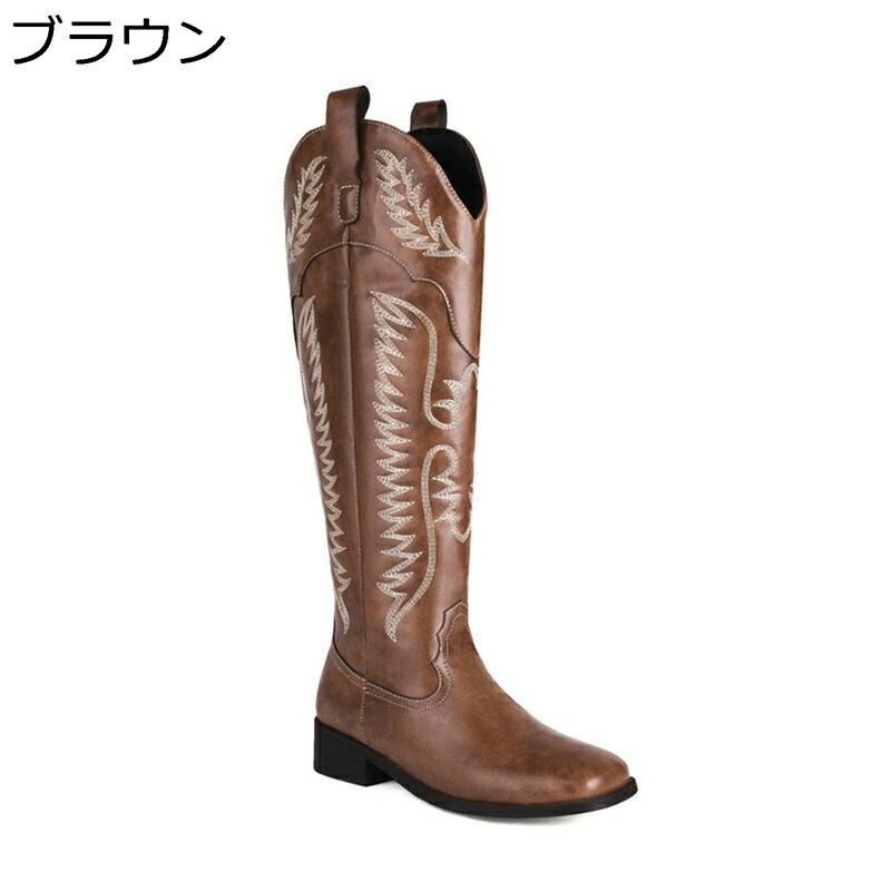 レディース 真っただ中ブーツ ウェスタンブーツ 生あたたかい チャック 刺しゅう PUなめし革 雨合羽 汚れにくい 軽さ パステル色の 釣りあい感 エスニック 秋 脚やせ 通い お出かけ 執務室 心地よい デイリー