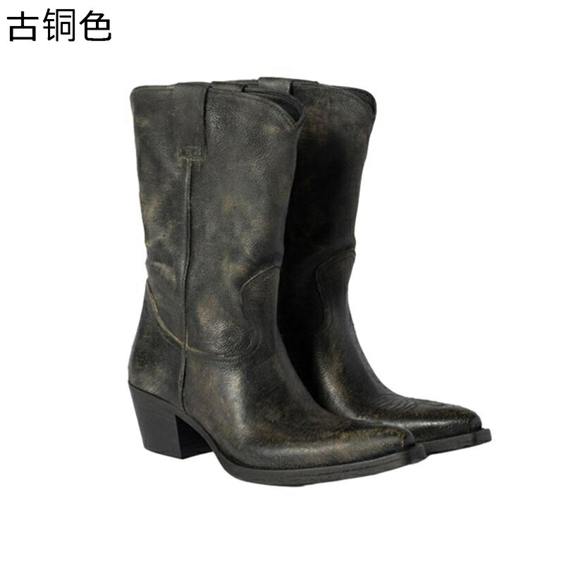 真っただ中ブーツ レディース 乗り尻ブーツ 兼ね合い感 ゆったり 脚やせ 冬 チャンキーヒール ウェスタン ポインテッドトゥ コンフォート 分かりやすい エスニック 通い お出かけ 事務室
