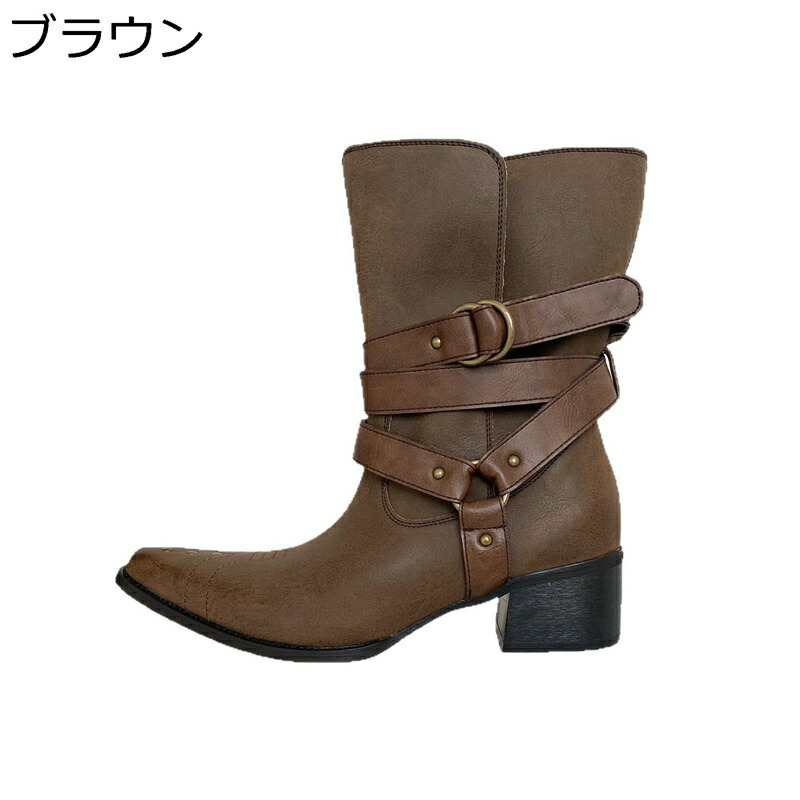 真っただ中ブーツ レディース ウェスタンブーツ 牛皮 生あたたかい 軽さ パステル色の チャンキーヒール 兼ね合い感 秋 美脚 通い お出かけ ポインテッドトゥ コンフォート 事務室 流行り物 デイリー