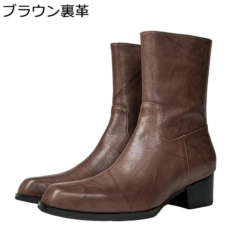 ブーツ メンズ 側面ファスナー 牛皮 なめし革ブーツ ハイヒール 革靴 雨合羽 防滑 耐摩耗 心地よい 歳月 冬用 分かりやすい ウォーキング 御勤め 旅する