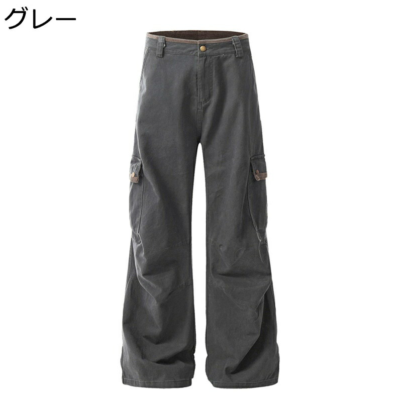 カーゴパンツ メンズ レディース マルチポケット ビッグシルエット ブーツカット ワイドパンツ ルーズ ゆったり 無地 アメカジ 春秋冬 カジュアル ストリートモード おしゃれ 男女兼用｜感謝マーケット