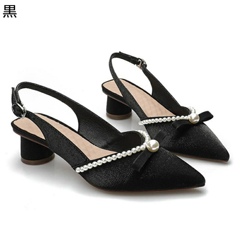 サンダル 蝶結び リボン パール 真珠 甲ストラップ ミュール バックストラップ つま先あり 春夏用 ミドルヒール レディース スクエアトゥ 粗いかかと カジュアル レトロ イギリス風 簡潔｜感謝マーケット 7,512円