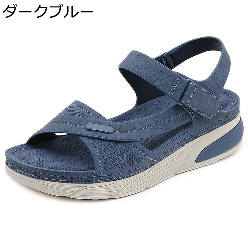 スポーツサンダル 大きいサイズ レディース 厚底サンダル スポサン ベルクロ ウェッジヒール クッション性 スニーカー風 軽量 疲れない 身長UP 履き心地いい 滑り止め 中高齢者 レザーサンダル 夏