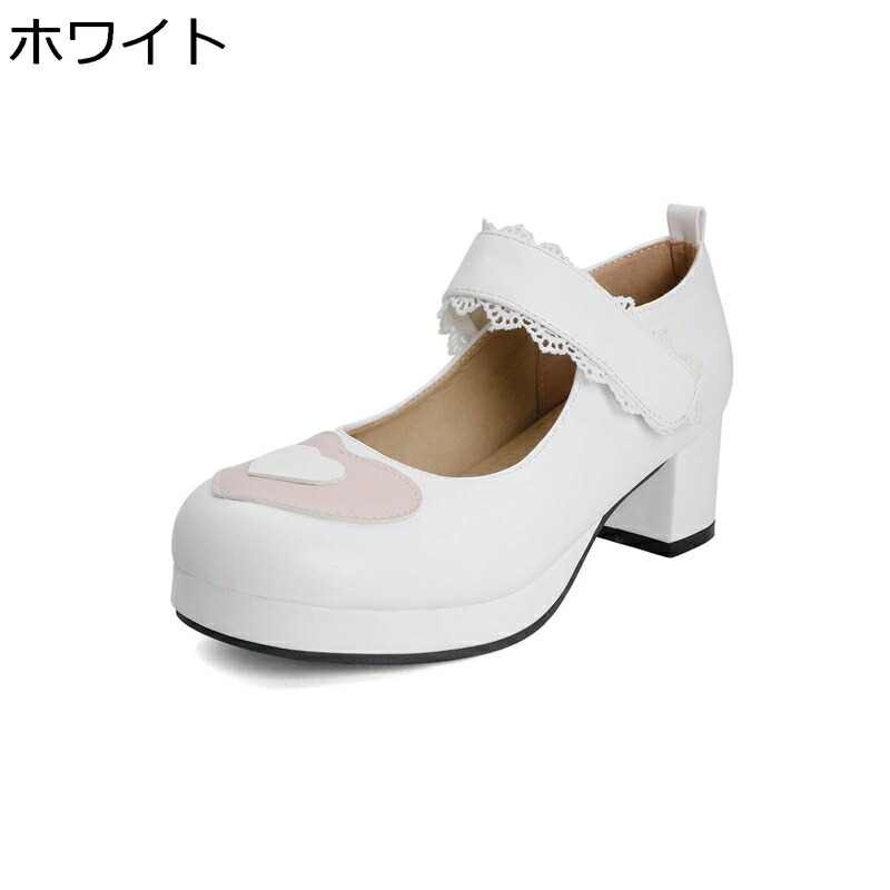 ロリータ レディース パンプス フラウンススピード競技 ベルケロ チャンキーヒール 5コマーシャル踵 ハート型柄 ラウンドトゥ リボン結び 手ぬるい 妃殿下 定番 御内儀 茶会 サブカル 地下室偶像 ロリィタ 好いたらしい