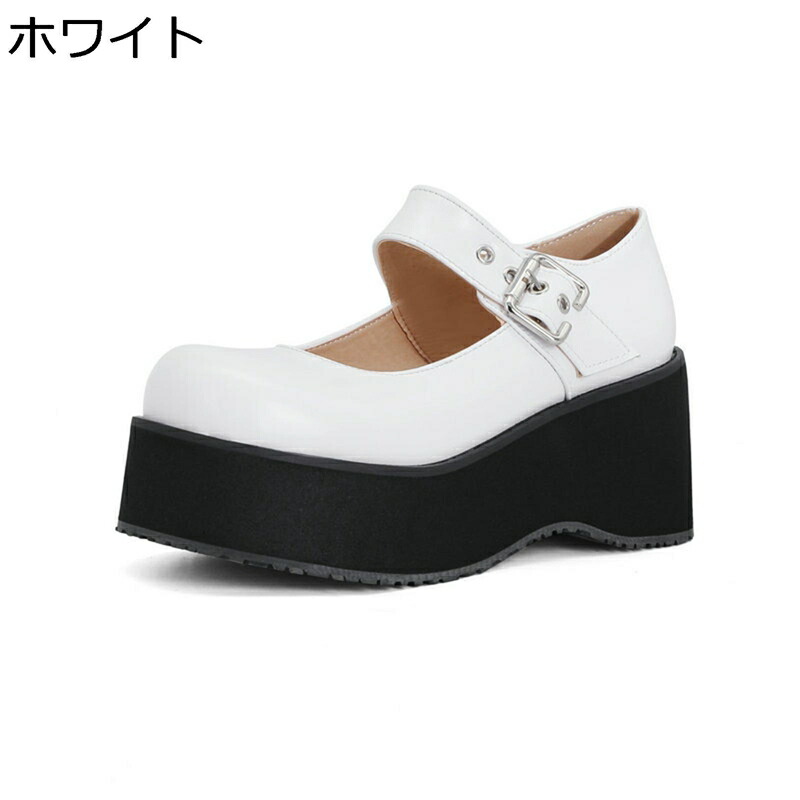 厚底 パンプス ロリータ靴 レディース 7.5糎踵 アンクルストラップ ラウンドトゥ エナメル 定番 ゴスロリ 仕掛地雷系 張りさける 前額部靴 地下室偶像 一こま たわい無い大きさ ウエッジソール