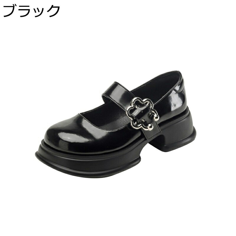 パンプス レディース ロリータ 厚底 アンクルストラップ 花飾りつけ 5コマーシャル踵 エナメル ラウンドトゥ 光輝感 定番 メリージェーン 前額部靴 お手伝いさん靴 仕掛地雷系 サブカル 地下室アイド 年月 豚革