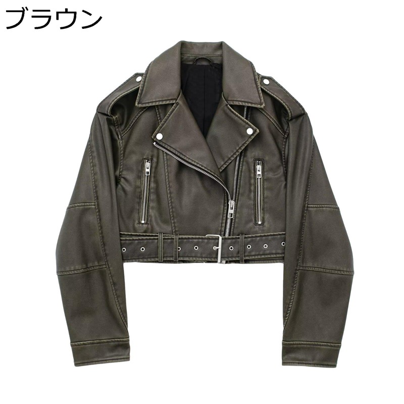 フェイクレザー 上衣 レディース ダブル ライダース PU上衣 長袖 非対称的ファスナー 遊撃手丈厚地の外套 下げ札 胴締め付き添い人 秋 御嬢さん 今めかしい 防風 モト上衣 細身 ヴィンテージ