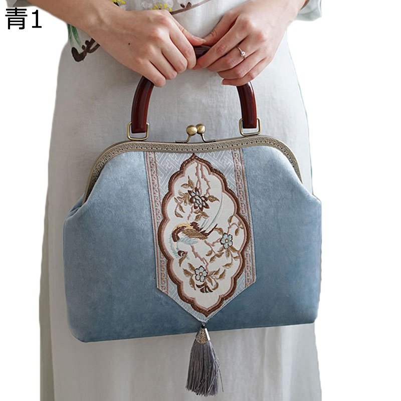 パーティーバッグ クラッチバッグ 中華風 ベロア 木製ハンドル 結婚式 総柄刺繍 大きめ レトロ お母さん 和装 着物用 2way ショルダー ポシェット 財布 大人 普段使い 成人式 卒業式 発表会 披露宴|感謝マーケット
