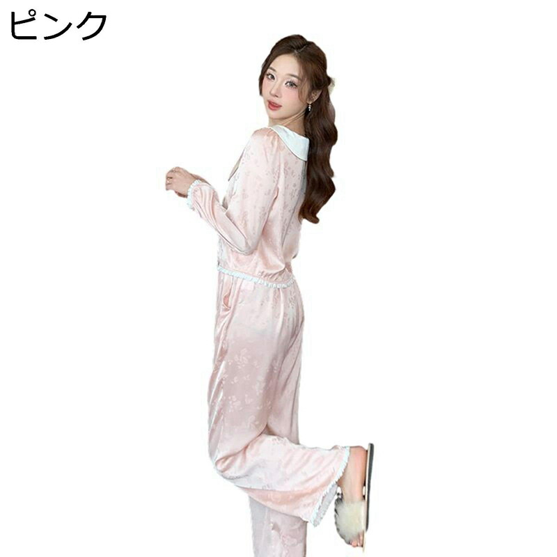 パジャマ 2着仕掛ける 乗り組み員襟 フラウンス 花柄 花 レディース Uのど首 人絹 肌付きパジャマ 年月用 寝巻き お部屋お召しもの ロングズボン下 ふんわり 延性のある性 日常 萌え萌え 心地よい お上さん用 速乾