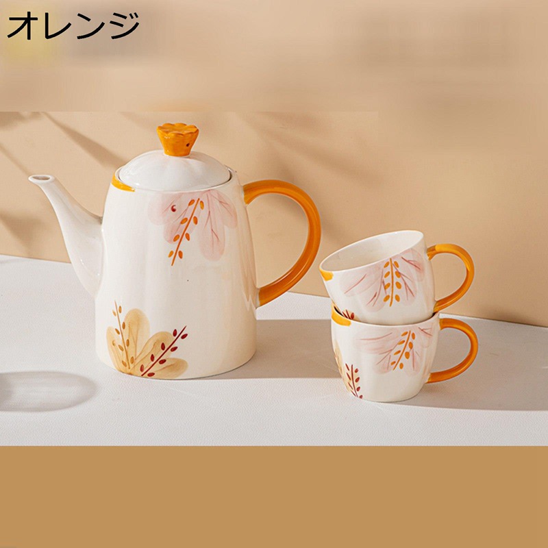 番茶器仕かける ティーセット 欧米風 ルーラル地域風 大収容能力 御盆付き添い人 オレンジ色 格好のいい 2客/4客/6客 紅茶の葉仕かける コーヒー 珈琲 急須 湯呑 茶皿 瀬戸もの 軽さ 和風急須 持っていく用 陶器 旅する用 お出かけ用 住まい用
