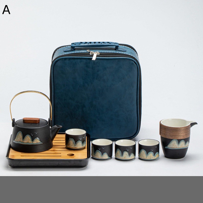 番茶器セット 茶器 茶皿 4客セット ポータブル 旅行 ティーポット 中華風 急須 湯呑セット ティーセット 茶具セット 茶器 陶器 持ち運び便利 シンプル 軽量茶器 玉露 花茶 工芸茶 プーアル茶 ピクニック用 屋外|感謝マーケット