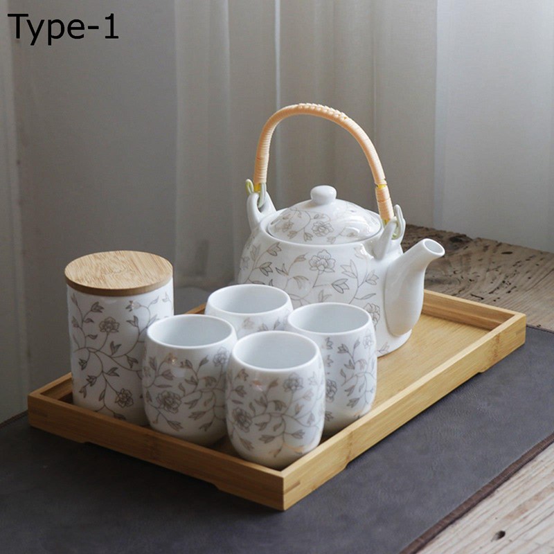番茶器仕かける 瀬戸もの 満水収容能力1000ml 7点仕かける 湯呑み仕かける 花柄 急須 茶こし付 旅するティーセット 茶器揃 マルチ 水呑み 差し上げ物荷作り 茶の葉仕かける 茶道 中国茶 中華民国茶 花茶 中華風 窈窕たる お出かけ用 介護ホーム