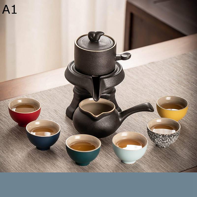 湯呑みセット 中国茶器 6客入 セミオートマチック カンフーティーセット グラファイト カラフル 煎茶道具 1ポット コップ 麦茶ポット ティーカップ 茶入 耐熱 茶器揃い 急須 茶道 花茶 ほうじ茶 父の日 贈物｜感謝マーケット