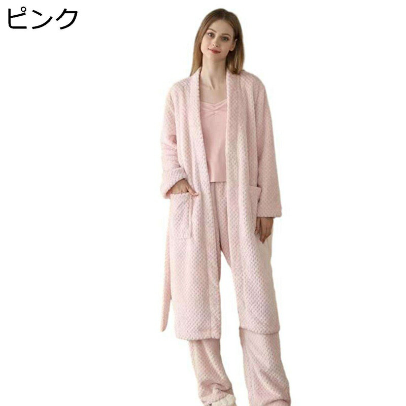 お部屋お召しもの 3点仕掛ける 秋冬 レディース もこもこ フリース 化粧着 キャミソール ロングズボン下 朦々たる ふわふわ 冷ややかさ取り あったか 朦々たる 綿ネル ロング 衣装 ナイト爵化粧着 保温 腰胴締め付き添い人