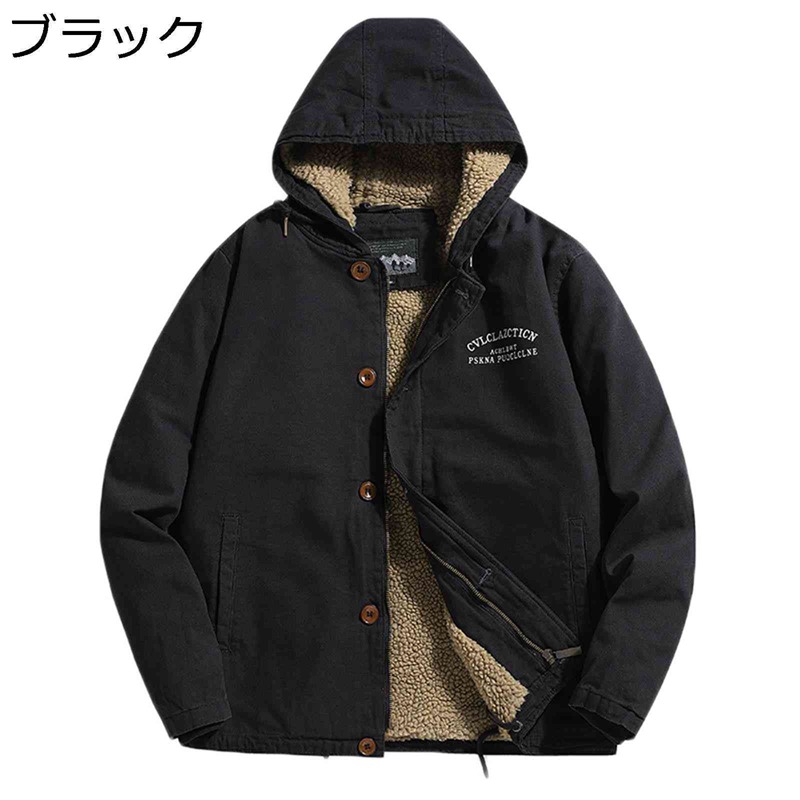 裏ボアジャケット メンズ 厚手 冬服 ジャンパー 裏起毛 ボアフリース カーゴジャケット フード付き アウター 防寒対策 暖か トップス丈 ショート丈 ブルゾン かっこいい 日常 アウトドア キャンプ