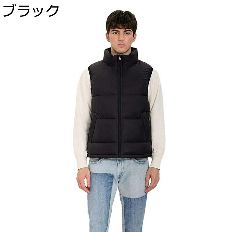 ダウンベスト メンズ 保温ベスト フェザー 無袖 ダウンジャケット チョッキ 重ね着 冬服 厚手 防風 防寒対策 暖か あったかい 立ち襟 カジュアル 軽量 大きいサイズ アウトドア キャンプ 普段使い｜感謝マーケット