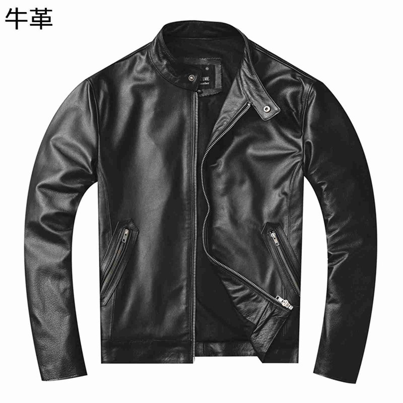 メンズ なめし革上衣 本革 ライダースジャケット 皮前掛け 馬鹿でかい大いさ ハイネック 三尺帯襟 チャック隠し 秋冬着 上衣 厚地の外套 心地好い かっこいい アウター 自動二輪車 黒