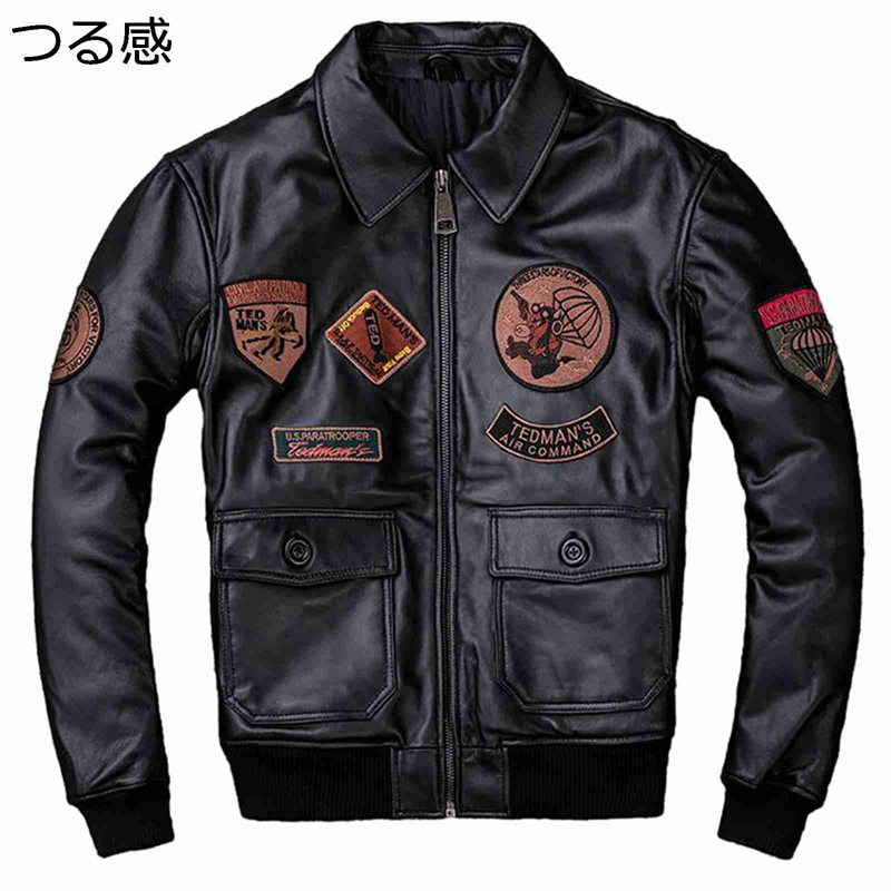 メンズ なめし革上衣 パッチワーク 本革 ライダースジャケット 革ジャン 秋冬着 折り襟 ジップアップブルゾン 厚地の外套 防風防寒 心地よい かっこいい アウター 流行り ホンブルグ帽 街着 黒