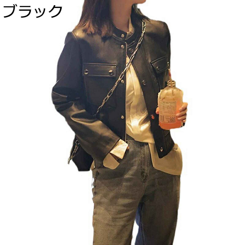 ピーコート シープスキン レディース なめし革上衣 子ヒツジ革前掛け 長袖 シングル乳ぶさ 遊撃手丈 羽織り ライダース 冷やりとした 上衣 ライダース 秋 御前上等 日常 防風 アウター