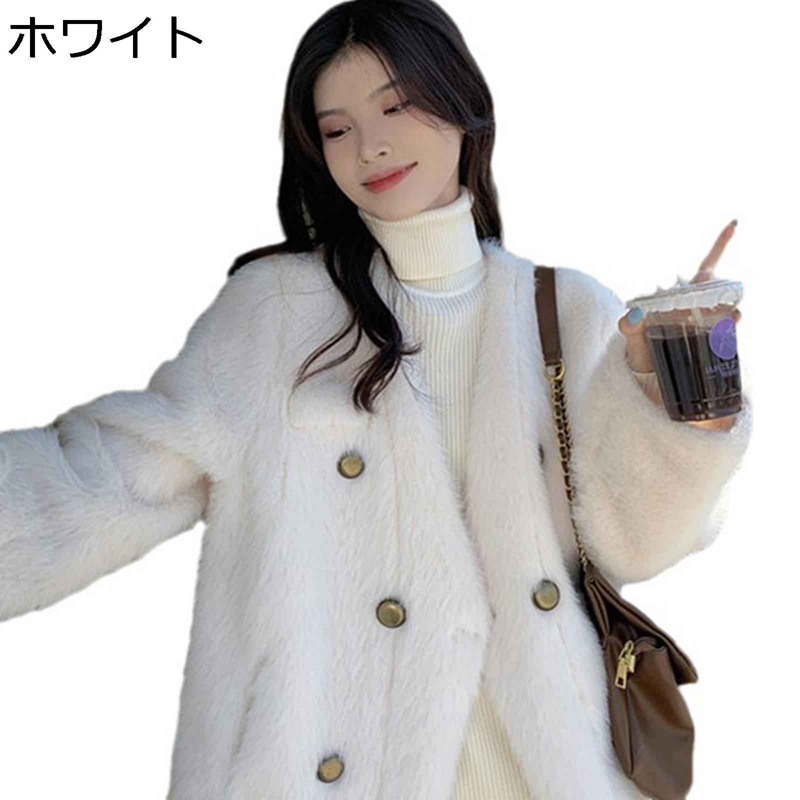ボアジャケット レディース ファーブルゾン 長袖 ショート丈 毛皮コート 襟なし シングルブレスト Vネック フェイクレザー 可愛い 羽織り アウター 前開き もふもふ ゆったり 秋冬 オシャレ|感謝マーケット